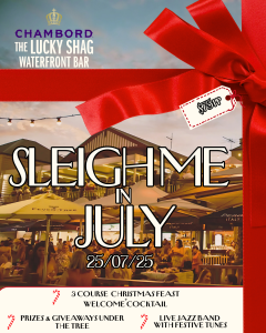 Sleigh Me in July winter event promo at Lucky Shag Bar