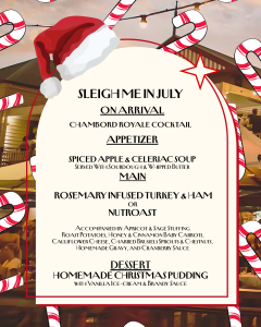 Sleigh Me in July menu graphic at Lucky Shag Bar