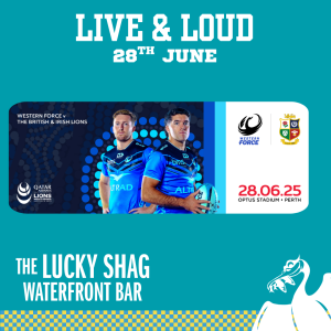 Western Force vs British & Irish Lions match promo at Lucky Shag Bar