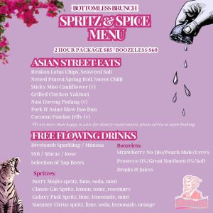 Spritz & Spice 2025 menu graphic at Lucky Shag Bar