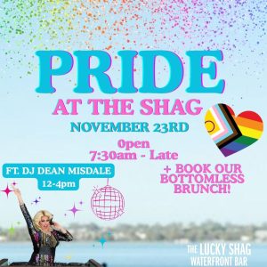 Pride Goes Bottomless event promo at Lucky Shag Bar