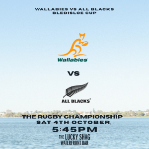 Wallabies vs Blacks live screening promo at Lucky Shag Bar